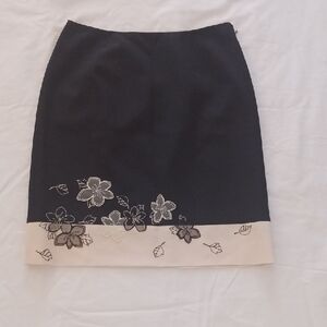 LOFT Black Pencil Skirt with Cream Floral Hem